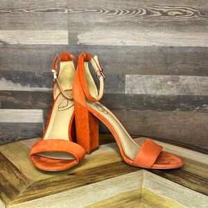 Sam Edelman Yaro Bright Poppy Suede Block Heel Sandals